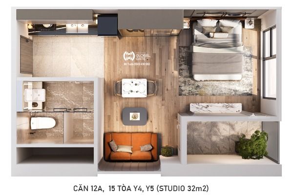 CĂN 12A TÒA Y5 (STUDIO 32m2) The Continental Imperia Signature Cổ Loa