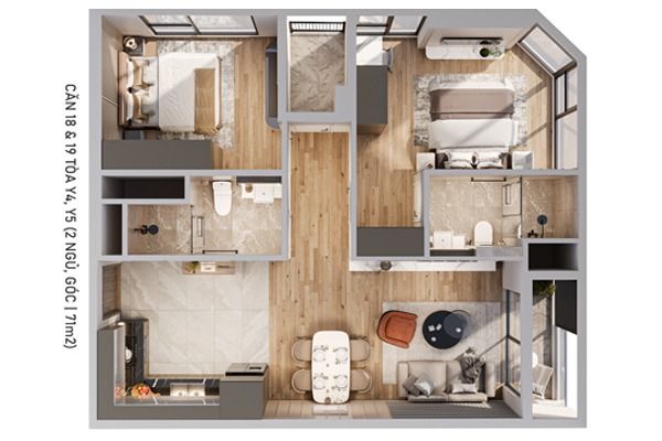 CĂN 18 (2 NGỦ, GÓC | 71m2) TÒA Y4 - ATLANTIC | THE CONTINENTAL - IMPERIA SIGNATURE CỔ LOA