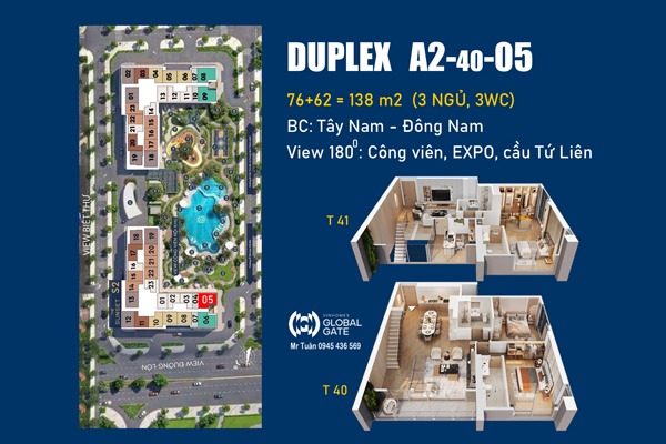A2-40-05 DUPLEX TÒA The SUNSET | Masteri Grand Avenue Cổ Loa