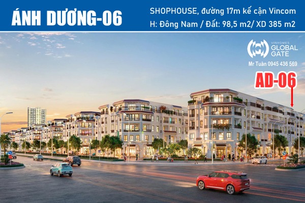 AD-06 | SHOPHOUSE ĐƯỜNG ÁNH DƯƠNG, TRỤC ĐƯỜNG 17m, KẾ CẬN VINCOM