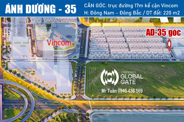 AD-35 NHÀ PHỐ CĂN GÓC, TRỤC ĐƯỜNG VINCOM, VINHOMES GLOBAL GATE