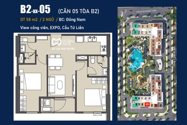 CĂN 05 TÒA B2 - SUNRISE / ĐÔNG NAM, MẶT SẢNH, VIEW EXPO