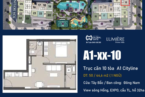 CĂN 10 TÒA A1 Cityline (1 NGỦ, VIEW EXPO, CẦU TỨ LIÊN) LUMIÈRE Prime Hills