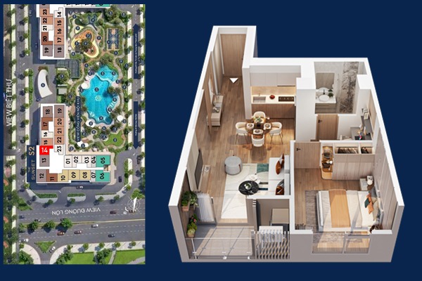 CĂN 14 TÒA A2 | A2-xx-14 (1 NGỦ+ / 47,5 m2) BC: ĐÔNG BẮC)