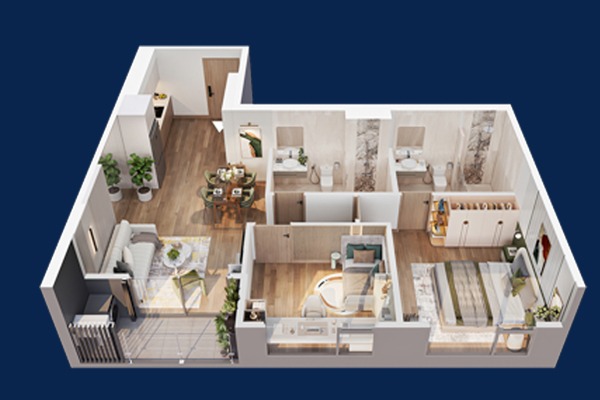 CĂN 17 | A2-xx-17 (1 NGỦ+1MR / 55,7 m2 / BC: ĐÔNG BẮC)