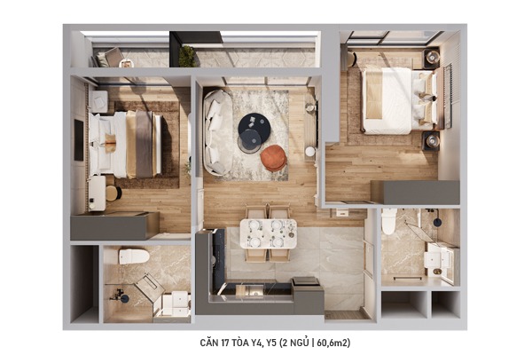 CĂN 17 TÒA Y5 FACIFIC TOWER CỔ LOA (2 NGỦ | 60,6m2)