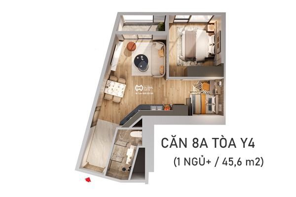 CĂN 8A TÒA Y4 - ATLANTIC (1 NGỦ+ / 45,6 m2) The Continental Imperia Signature Cổ Loa