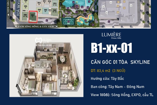CĂN GÓC 3 NGỦ VIEW SÔNG HỒNG | TÒA SKYLINE - LUMIÈRE Prime Hills CỔ LOA