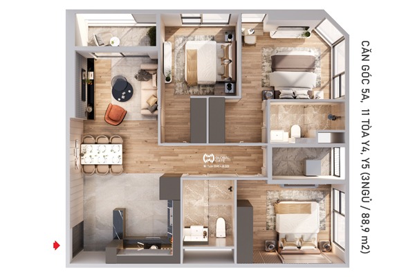 FACIFIC TOWER CỔ LOA | CĂN GÓC 11 TÒA Y5 (3NGỦ / 88,9 m2)