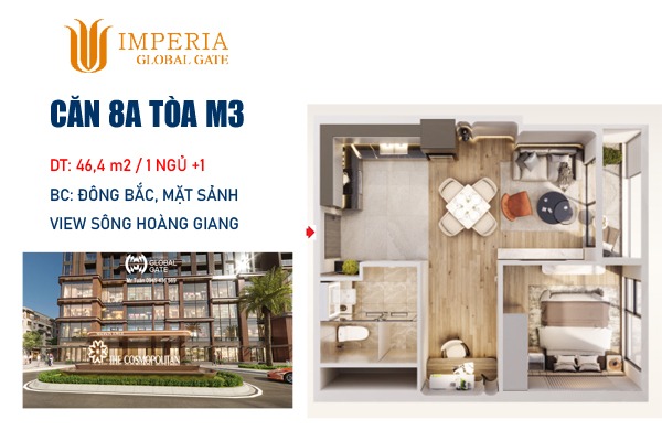 LAYOUT CĂN 8A TÒA M3 (MẶT SẢNH) COSMOPOLITAN VINHOMES GLOBAL GATE