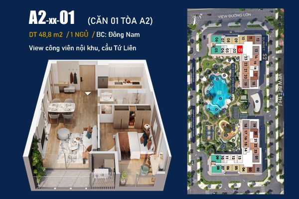 LAYOUT CĂN 01 TÒA A2 Masteri Grand Avenue Cổ Loa