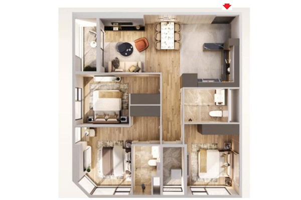 Layout CĂN 10 TÒA M2 - THÁP MONACO (Góc 90,4m2 / 3 NGỦ /BC: TÂY NAM - ĐÔNG NAM, VIEW EXPO)
