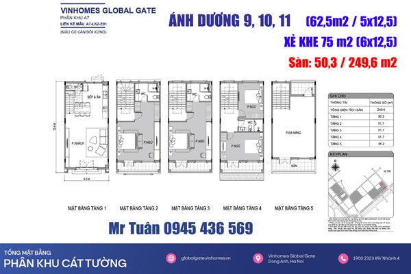 LAYOUT LIỀN KỀ (62,5m2) VINHOMES GLOBAL GATE | ÁNH DƯƠNG 10-55