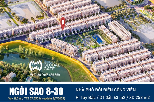 NS8-30 LIỀN KỀ NGÔI SAO 8 VIN GLOBAL GATE, ĐỐI DIỆN CÔNG VIÊN