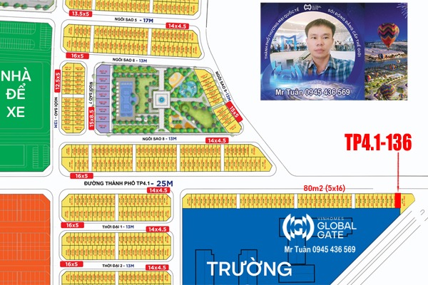 SHOPHOUSE (80m2) ÁP GÓC TP4.1-136 (TRỤC ĐƯỜNG THÀNH PHỐ TP4.1)