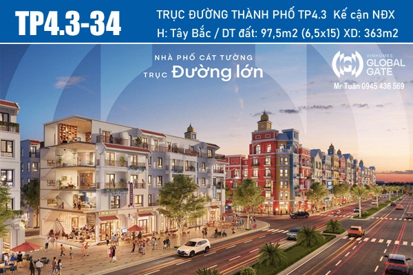 SHOPHOUSE TP4.3-34 ĐƯỜNG THÀNH PHỐ, MẶT TIỀN KINH DOANH RỘNG 6,5m