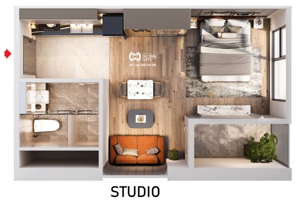 STUDIO CĂN 16 TÒA M1 (33,5m2 / BC: ĐÔNG NAM)