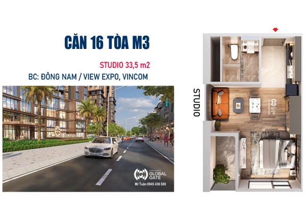 STUDIO CĂN 16 TÒA M3 THÁP MADISON (33,5m2 / BC: ĐÔNG NAM)