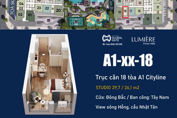 STUDIO CĂN 18 TÒA A1 CITYLINE - LUMIÈRE Prime Hills CỔ LOA