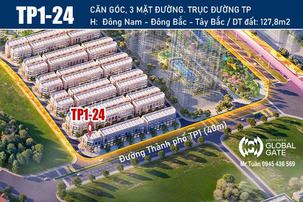 TP1-24 SHOPHOUSE GÓC 3 MẶT ĐƯỜNG (TRỤC ĐƯỜNG THÀNH PHỐ - TP1)
