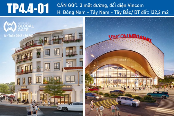TP4.4-01 SHOPHOUSE GÓC, 3 MẶT ĐƯỜNG, ĐỐI DIỆN VINCOM